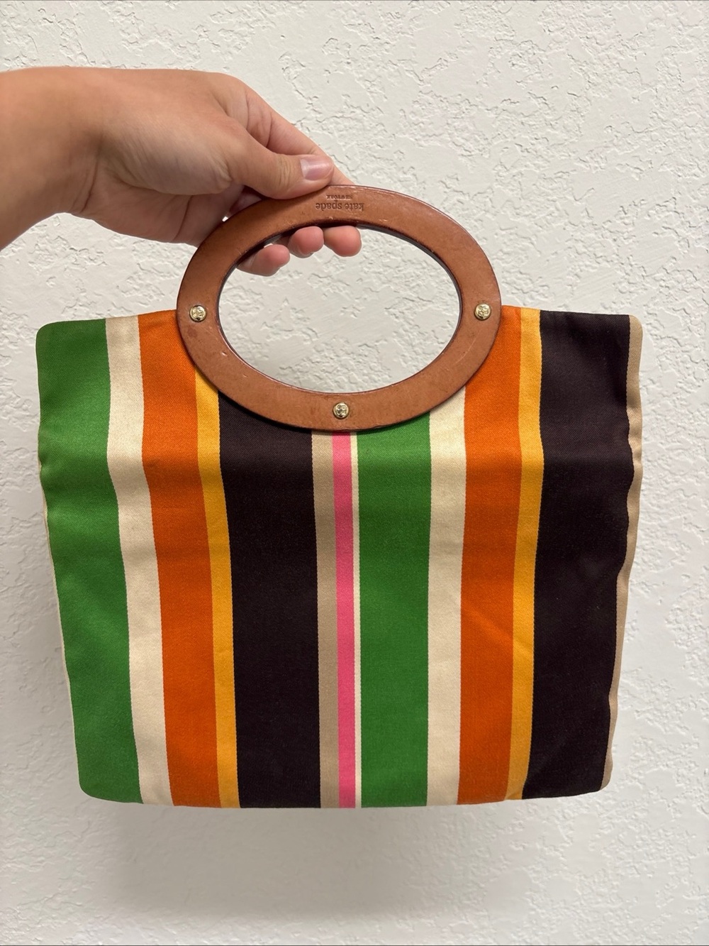 Kate Spade Striped Multicolor Canvas
Handbag with Wood Handle - Picture 2 of 10